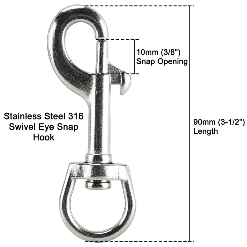 Yaegoo 4 Pack 316 Stainless Steel Swivel Eye Bolt Trigger Snap Hooks 3-1/2'' Marine Grade Single Ended Flagpole Snap Clips for Scuba Diving/Pet Leash/Keychain/Tarp Covers - Image 3